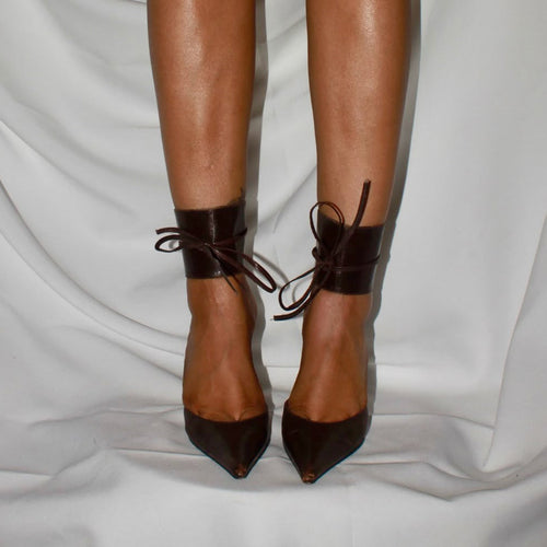 Brown leather heels with ankle strap