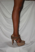 Tan satin heels by Nine West