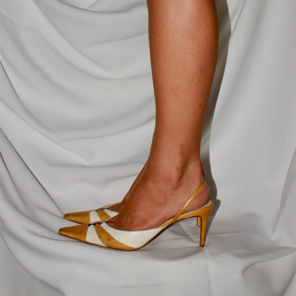 Gold and white heels