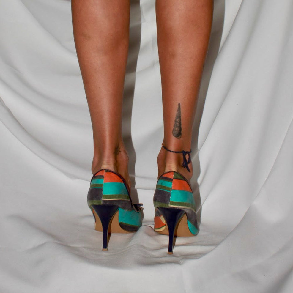 Striped peep toe heels by spot